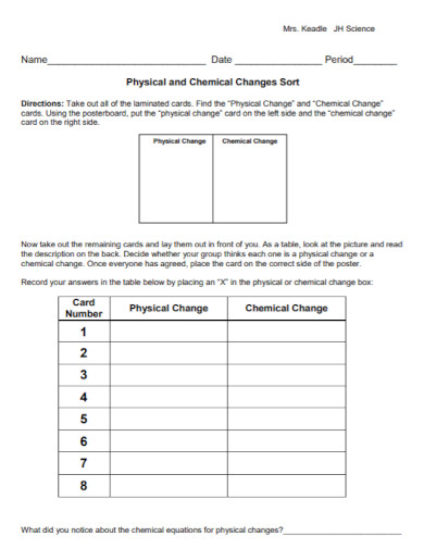 physical and chemical changes sort