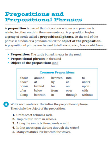 prepositional phrases grammar handbook