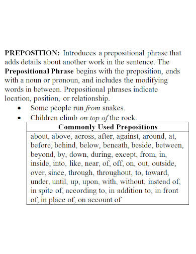 prepositional phrases for students