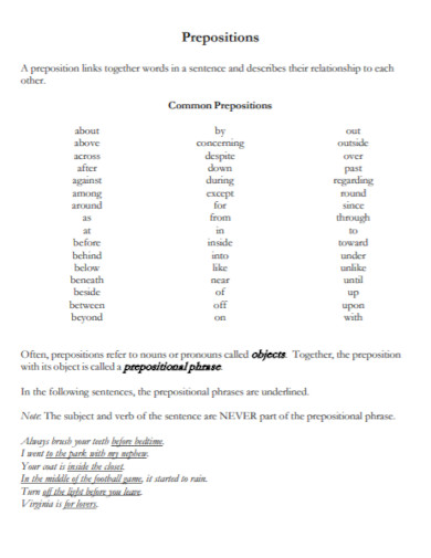 prepositional phrases in english