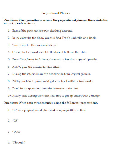 prepositional phrases with directions