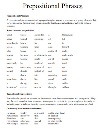 prepositional and transitional phrases