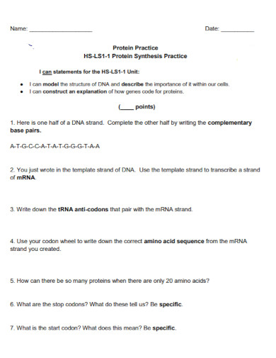 proteins synthesis practice 
