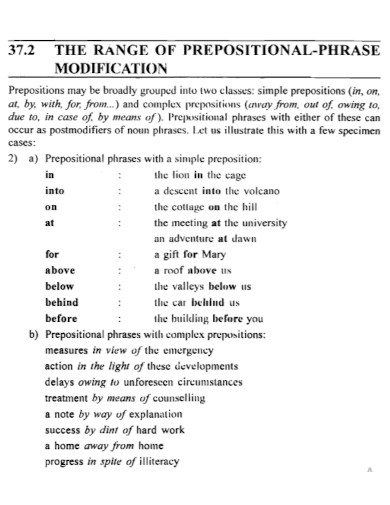 range of prepositional phrases
