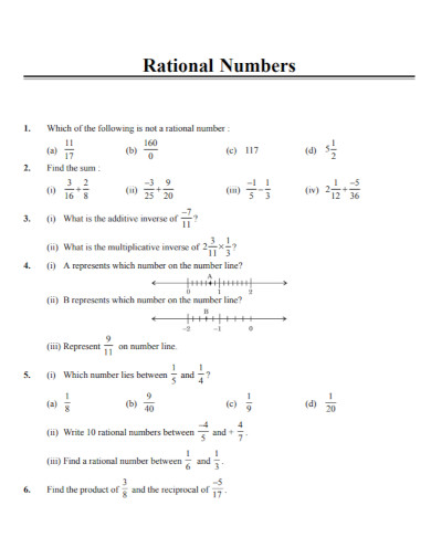 rational numbers fact sheet