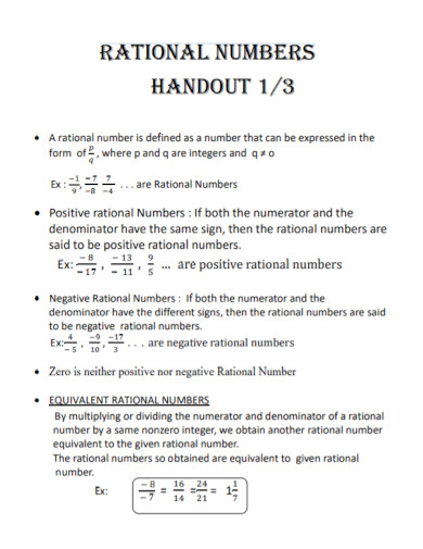rational numbers handout