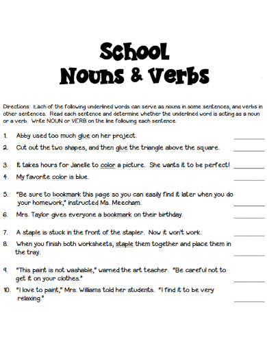 school nouns verbs