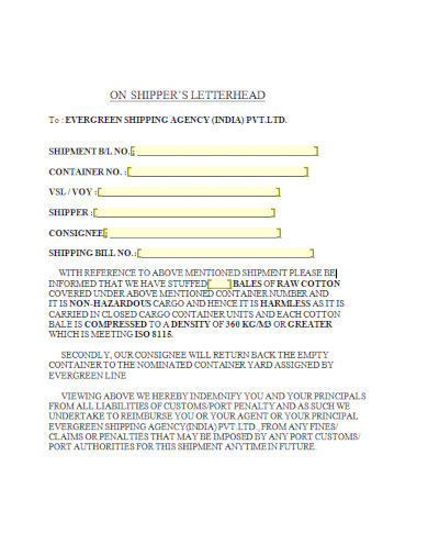 shippers letterhead