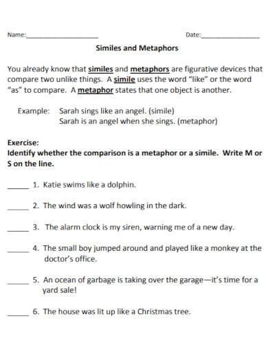 simile exercise with examples