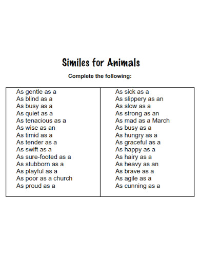 simile for animals