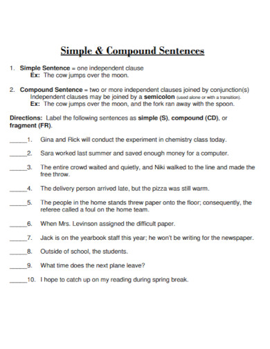 simple compound sentence format