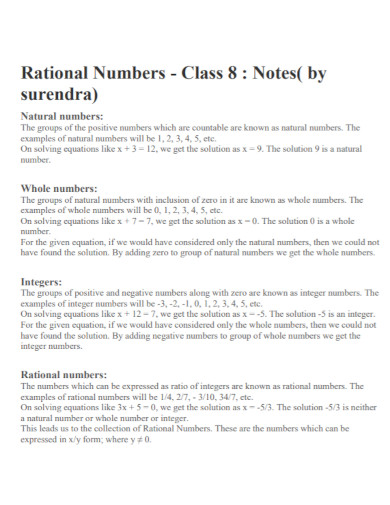simple rational numbers notes