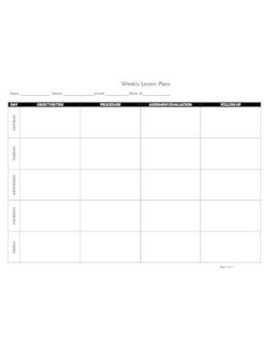 simple weekly lesson plan