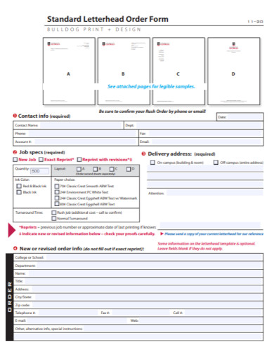 standard letterhead order form