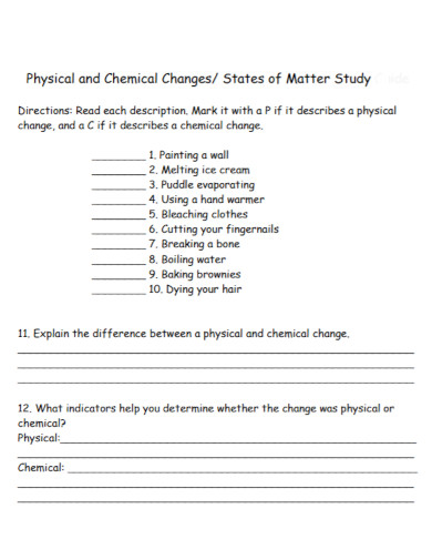 states of matter chemical changes