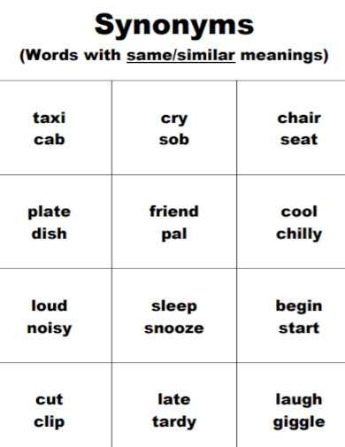 synonyms example in pdf