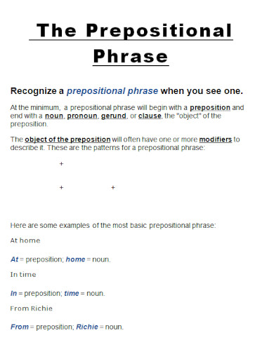 the prepositional phrases in doc