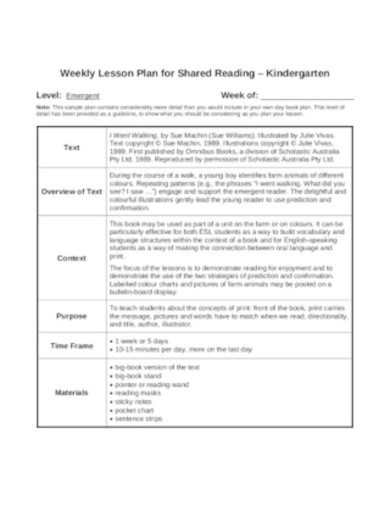 weekly lesson plan for shared 