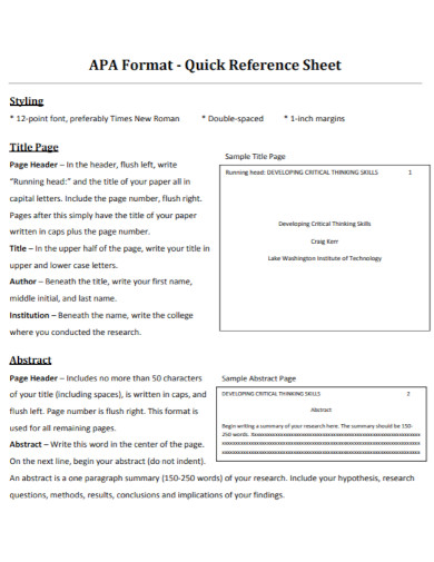 apa format quick reference sheet