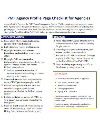 agency profile checklist