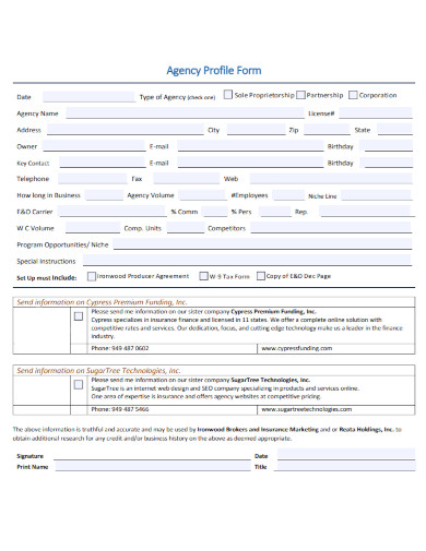agency profile form