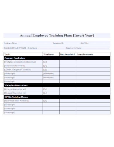 annual employee training plan example