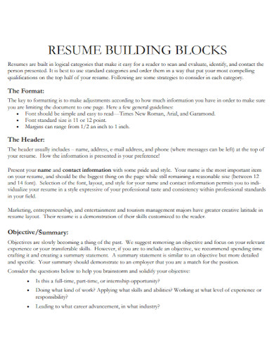 building of resume summary
