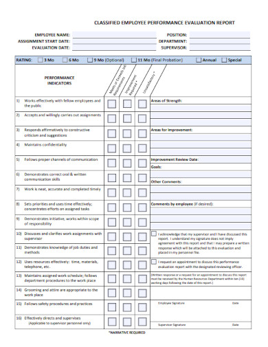 classified employee performance evaluation report