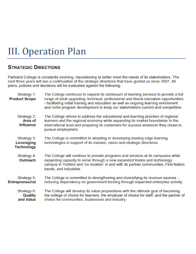 college business operation plan
