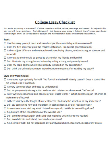 college essay checklist