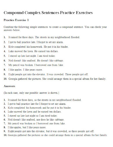 complex sentence practice exercises