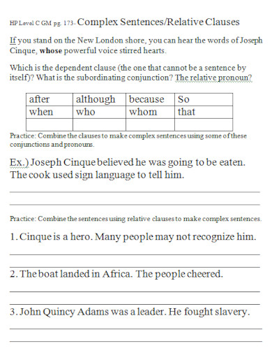 complex sentence relative clauses