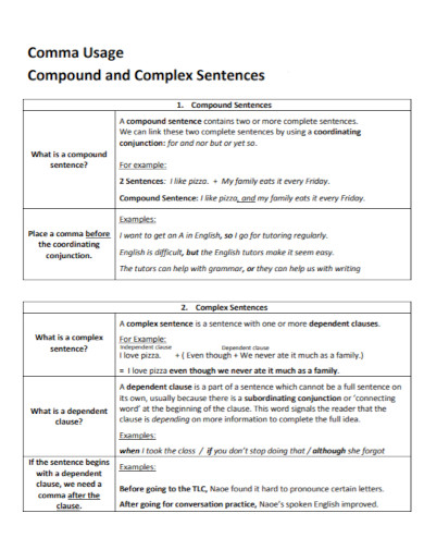 complex sentences comma usage