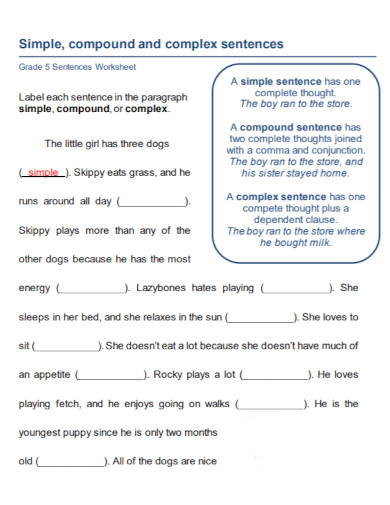 complex sentences worksheet