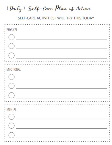 daily self care plan of action