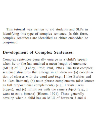 development of complex sentences