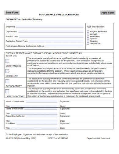 employee performance evaluation report form