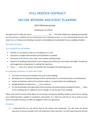 event planning full service contract