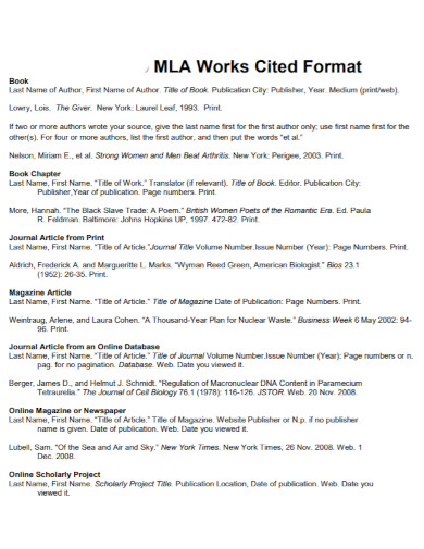 mla works cited format template
