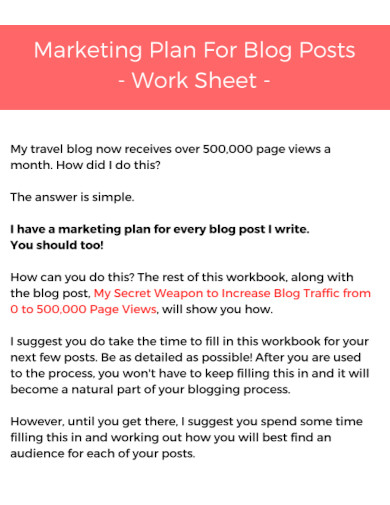 marketing plan for blog posts