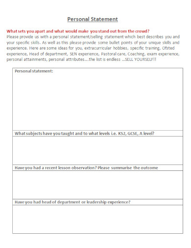 personal statement sheet