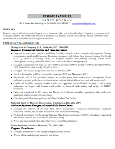 resume example with summary