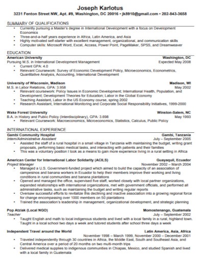 resume summary for job