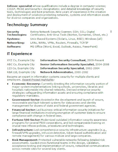 resume technology summary
