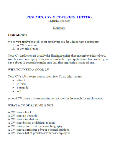 resume and cover letters summary