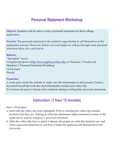 school personal statement workshop