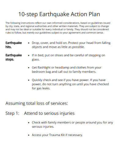 steps for earthquake action plan