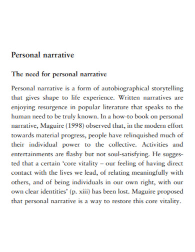 the need for personal narrative