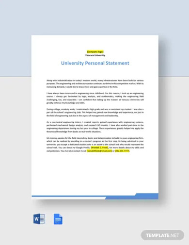 university personal statement template