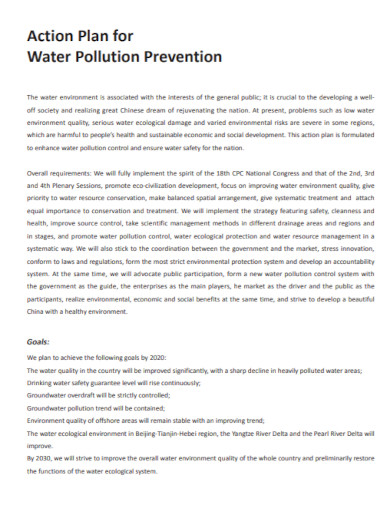 action plan for water pollution prevention
